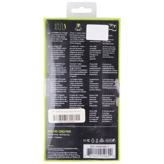 TYLT RIBBN Micro USB Car Charger for Phones and Tablets Black MIC-RIBBNBK-T Cell Phone - Chargers & Cradles TYLT - Simple Cell Bulk Wholesale Pricing - USA Seller