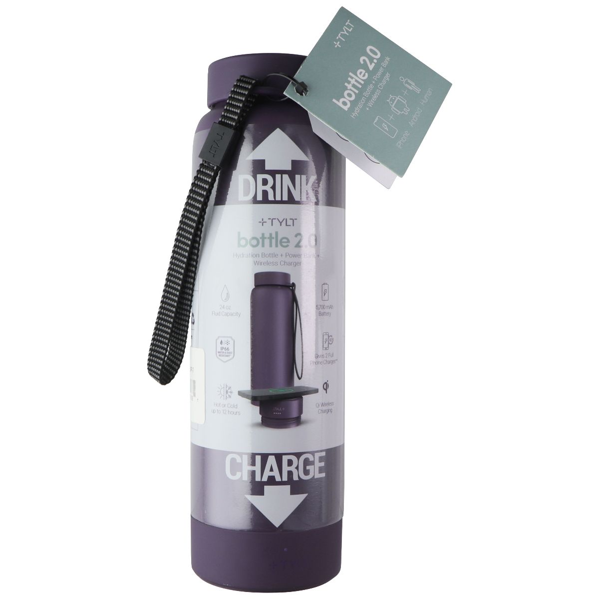 TYLT Bottle 2.0 Hydration Bottle with Power Bank and Wireless Charger - Purple Cell Phone - Chargers & Cradles TYLT - Simple Cell Bulk Wholesale Pricing - USA Seller