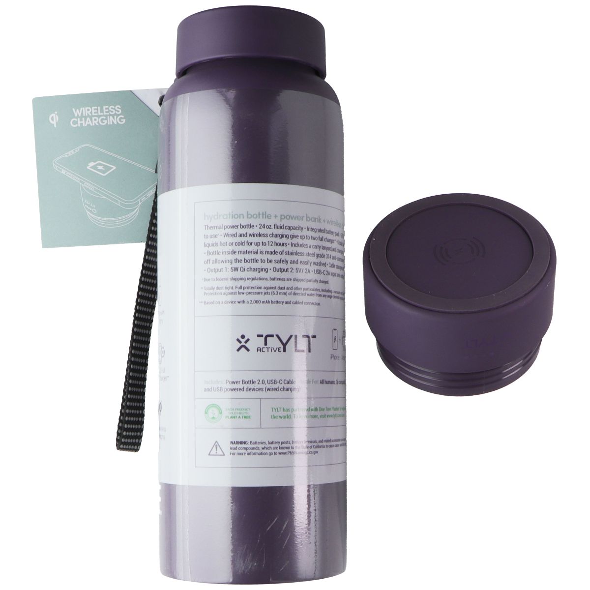 TYLT Bottle 2.0 Hydration Bottle with Power Bank and Wireless Charger - Purple Cell Phone - Chargers & Cradles TYLT - Simple Cell Bulk Wholesale Pricing - USA Seller