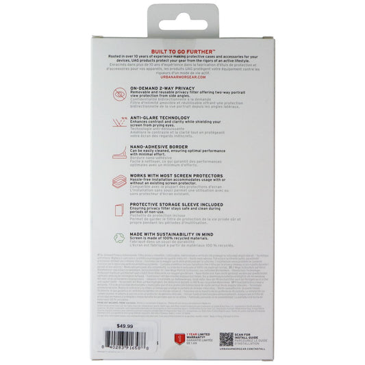 UAG Removable Privacy Screen for Apple iPhone 16 Plus/ 15 Plus Cell Phone - Screen Protectors UAG - Simple Cell Bulk Wholesale Pricing - USA Seller