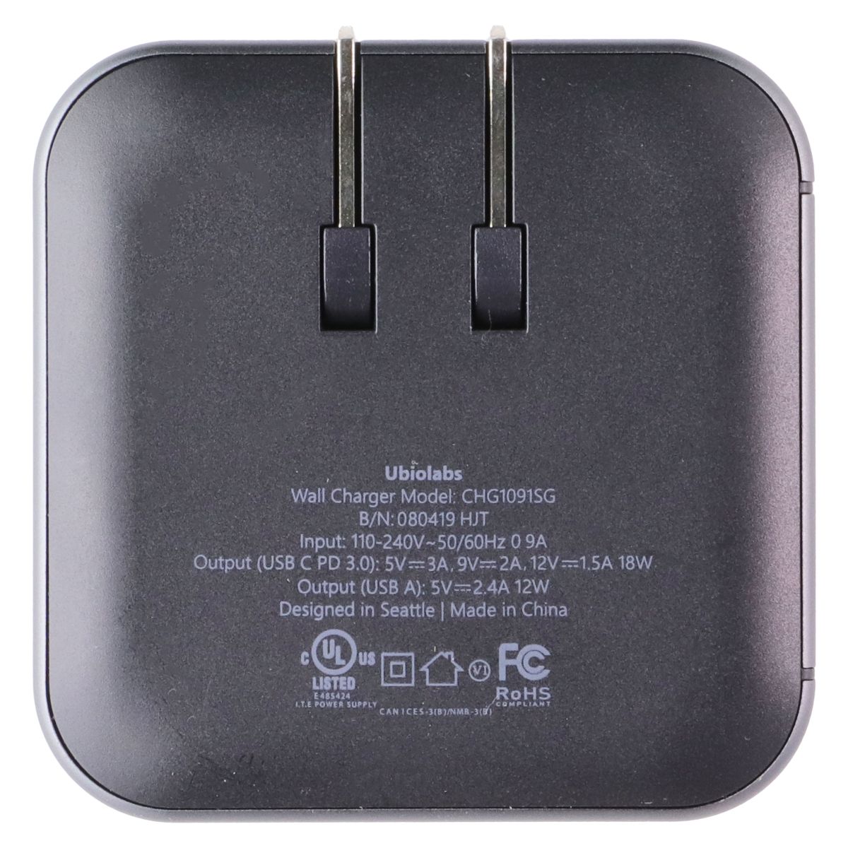 Ubio Labs Dual-Port (USB-A and USB-C) Wall Charger Adapter - Black (CHG1091SG)