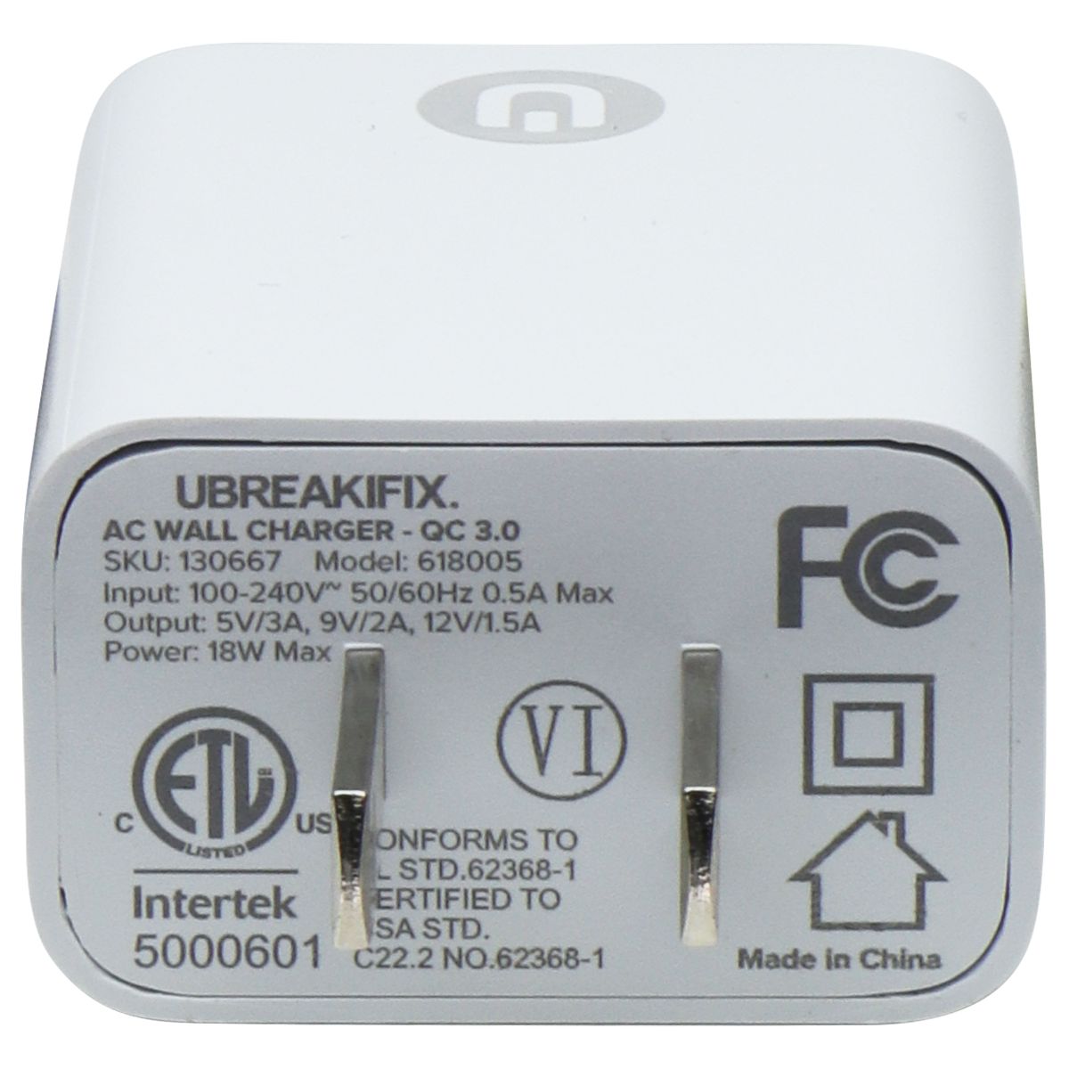 UBREAKIFIX 18W Quick Charge Wall Charger with 3.0 Single Port USB - White Cell Phone - Cables & Adapters UBREAKIFIX - Simple Cell Bulk Wholesale Pricing - USA Seller