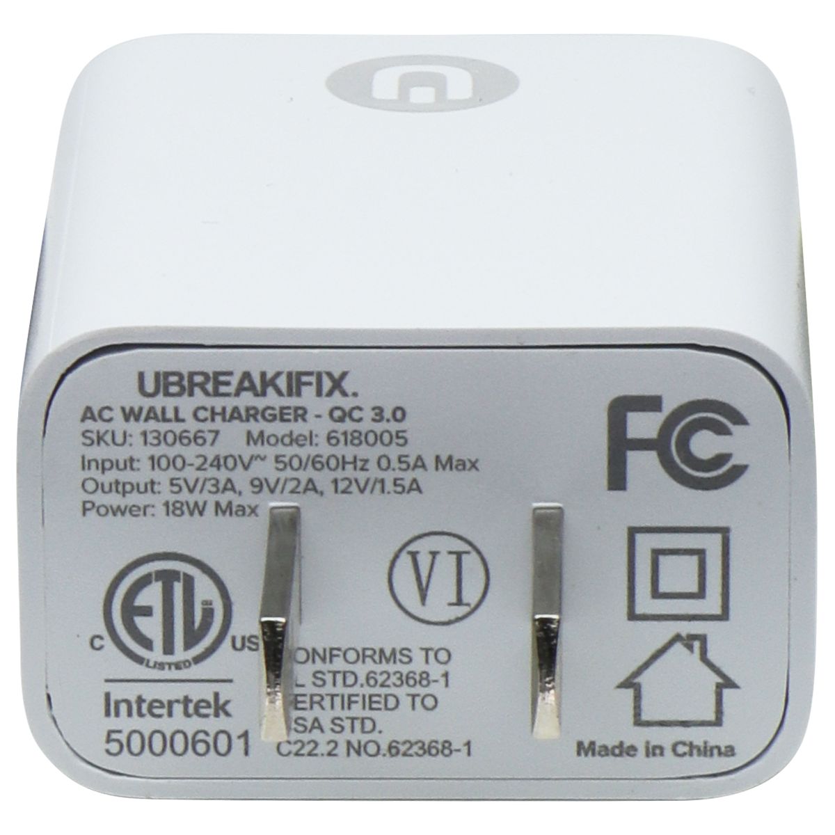 UBREAKIFIX 18W Quick Charge Wall Charger with 3.0 Single Port USB - White Cell Phone - Cables & Adapters UBREAKIFIX    - Simple Cell Bulk Wholesale Pricing - USA Seller