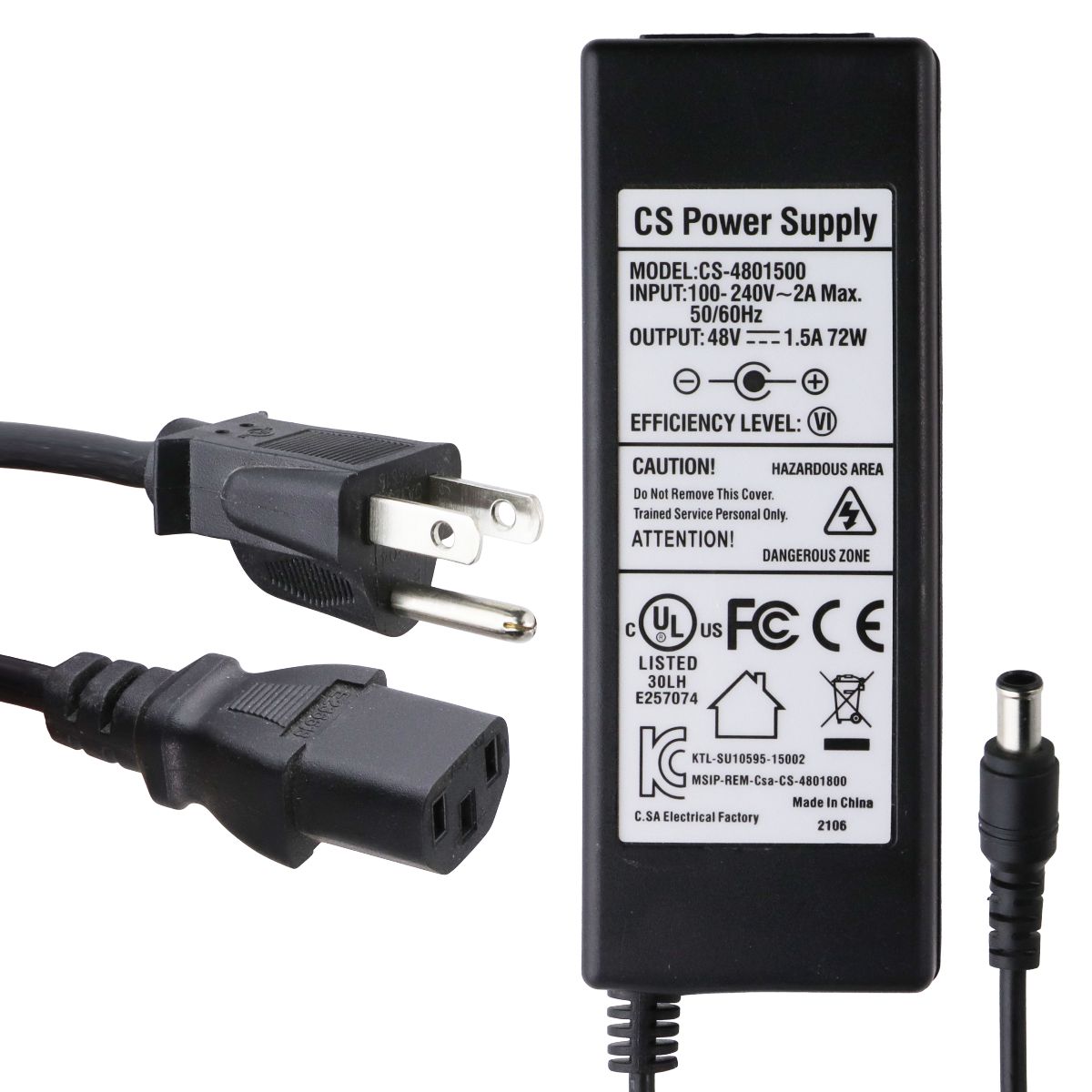 CS Power Supply (48V/1.5A) Brick and Power Cord - Black (CS-4801500) Computer Parts - Power Supplies Unbranded - Simple Cell Bulk Wholesale Pricing - USA Seller