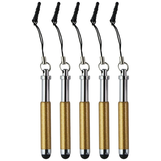 Mini Keychain Stylus Pens for Touchscreen Devices - Gold Glitter - 5 Pack Cell Phone - Styluses Unbranded - Simple Cell Bulk Wholesale Pricing - USA Seller