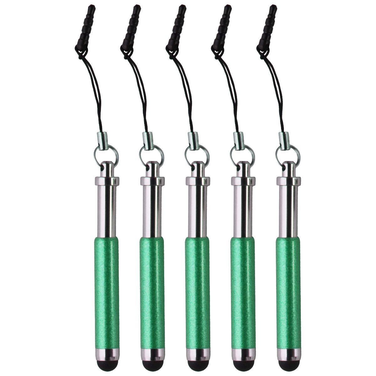 Mini Keychain Stylus Pens for Touchscreen Devices - Green Glitter - 5 Pack Cell Phone - Styluses Unbranded - Simple Cell Bulk Wholesale Pricing - USA Seller