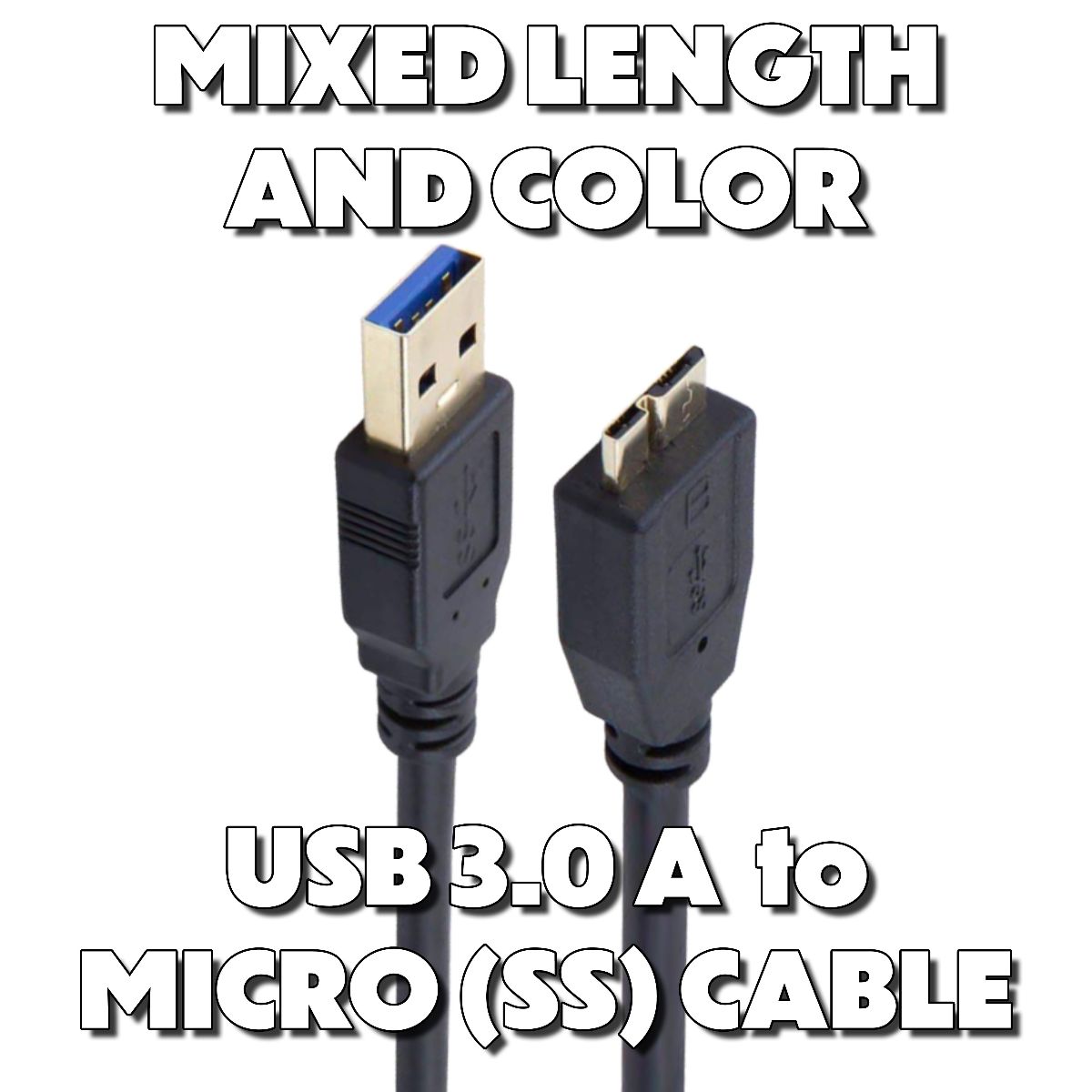 Mixed Micro USB 3.0 to USB-A Hard Drive Short Cables (Under 3 Ft) Mixed Color Cell Phone - Cables & Adapters Unbranded    - Simple Cell Bulk Wholesale Pricing - USA Seller