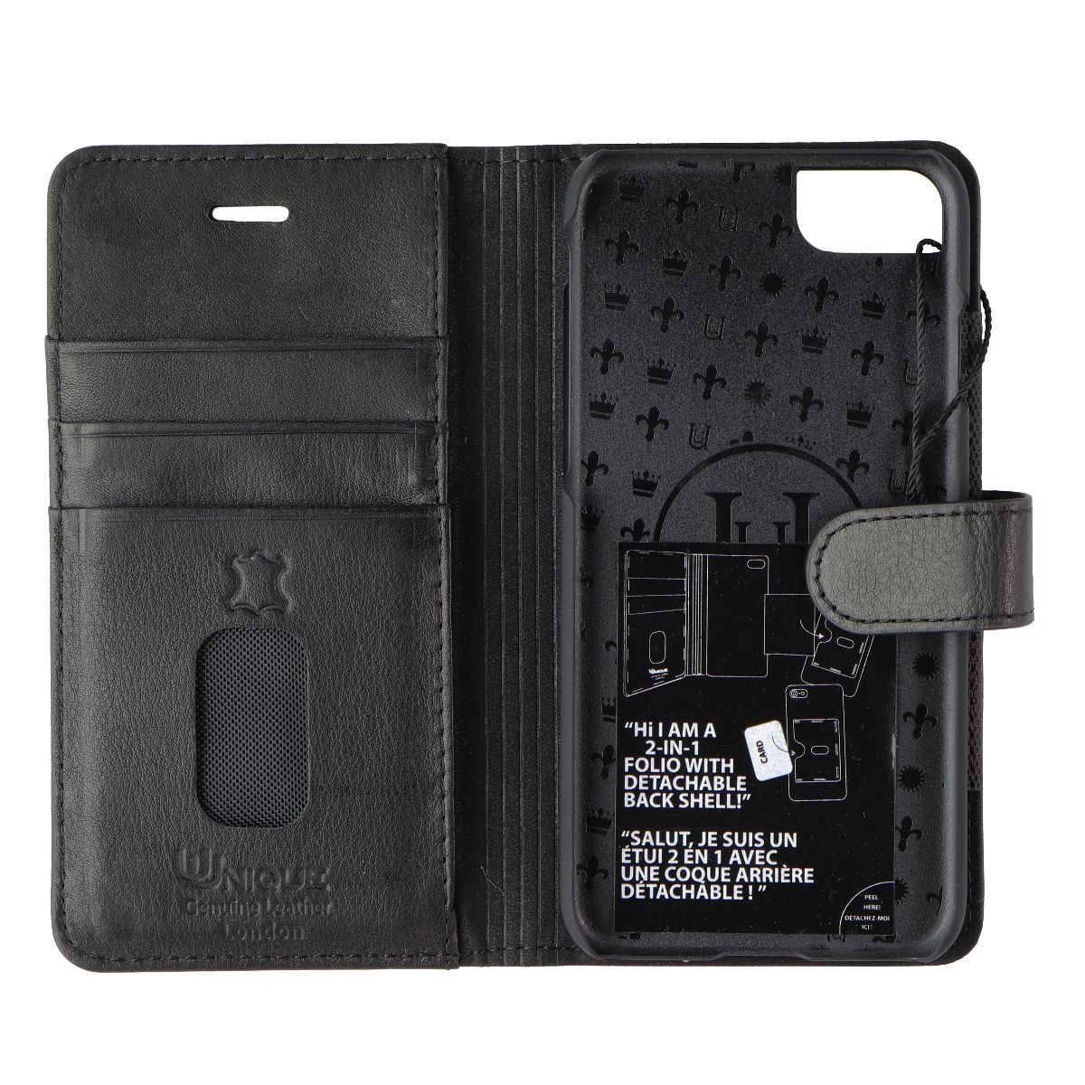 Unique London Genuine Leather 2-in-1 Folio for Apple iPhone 8/7 - Black Cell Phone - Cases, Covers & Skins Unique London    - Simple Cell Bulk Wholesale Pricing - USA Seller
