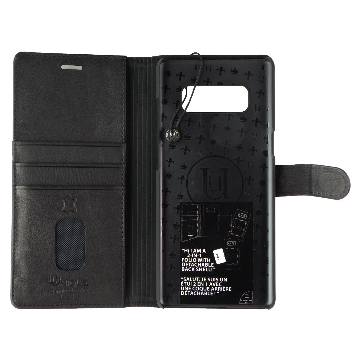 Unique London 2-in-1 Leather Folio + Case for Galaxy Note8 - Black Cell Phone - Cases, Covers & Skins Uunique London    - Simple Cell Bulk Wholesale Pricing - USA Seller