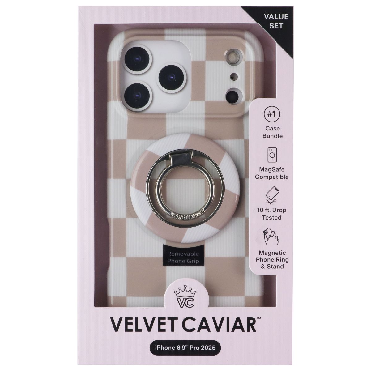 Velvet Caviar MagSafe Case/Magnetic Ring for iPhone 17 Pro Max - Nude Checkered