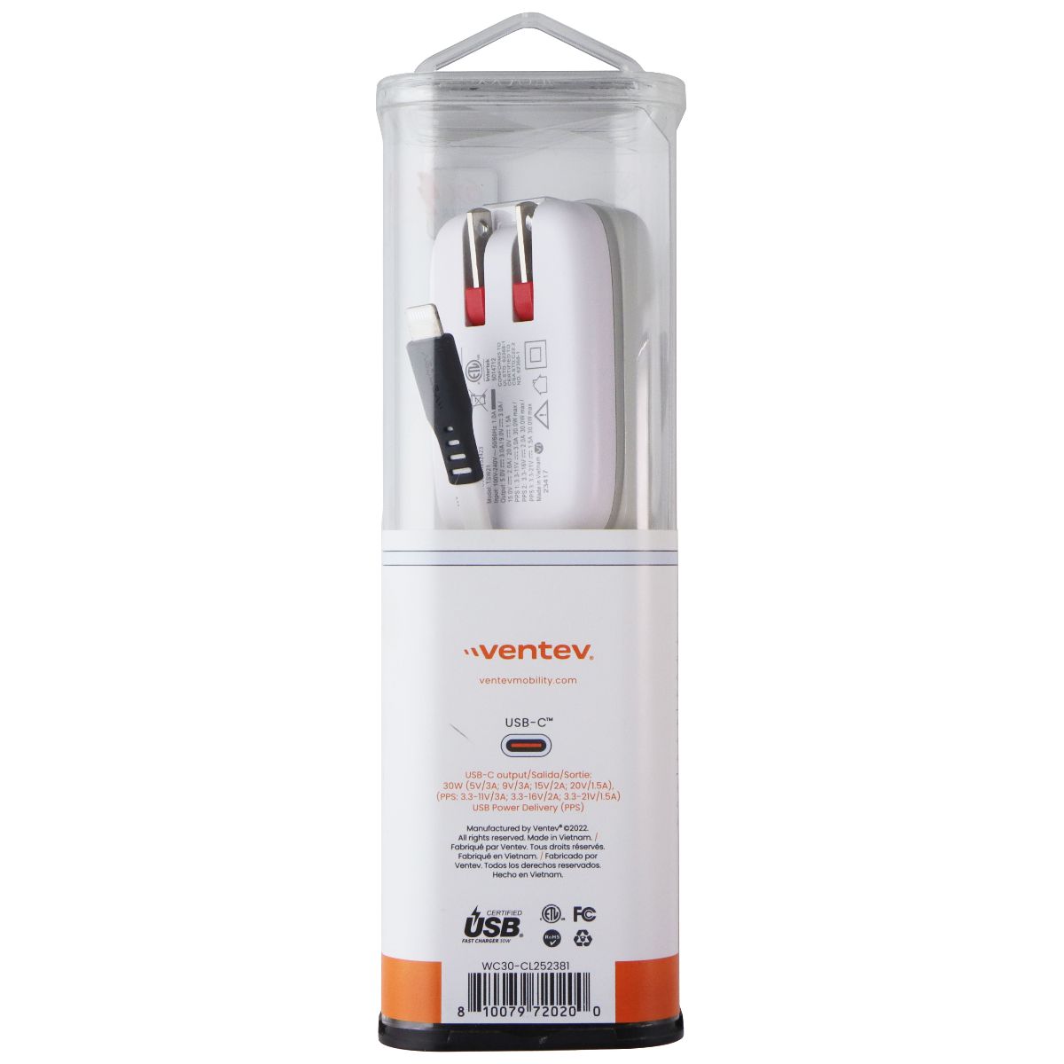 Ventev (30W) USB-C Wall Charger and USB-C to Lightning 8-Pin Cable Combo - White Cell Phone - Cables & Adapters Ventev - Simple Cell Bulk Wholesale Pricing - USA Seller