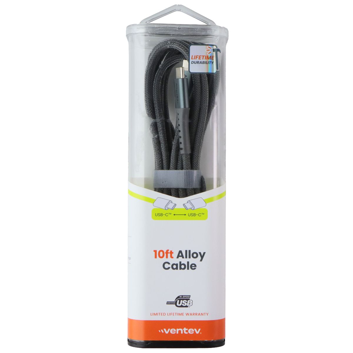 Ventev (10-Foot) USB-C to USB-C Charge and Data Sync Alloy Cable - Steel Cell Phone - Cables & Adapters Ventev - Simple Cell Bulk Wholesale Pricing - USA Seller