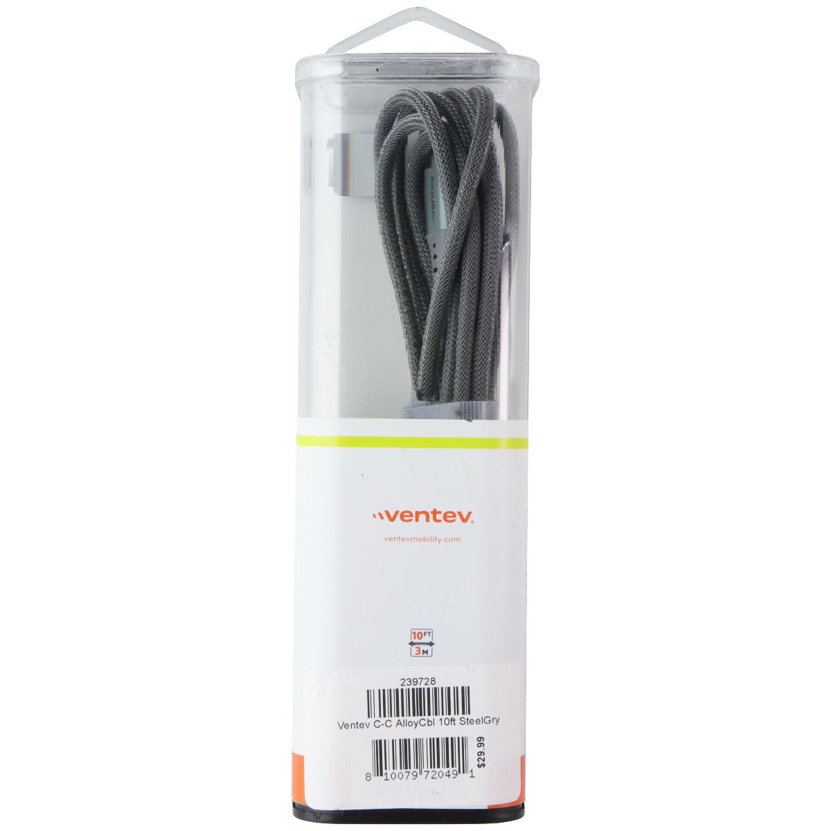 Ventev (10-Foot) USB-C to USB-C Charge and Data Sync Alloy Cable - Steel Cell Phone - Cables & Adapters Ventev - Simple Cell Bulk Wholesale Pricing - USA Seller