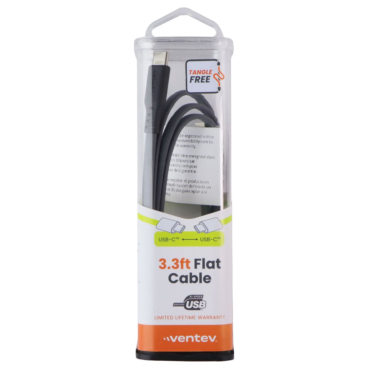 Ventev (3.3ft/1m) USB-C to USB-C Hi-Speed Flat Cable - Gray (FC3-GRY255966) Cell Phone - Cables & Adapters Ventev - Simple Cell Bulk Wholesale Pricing - USA Seller