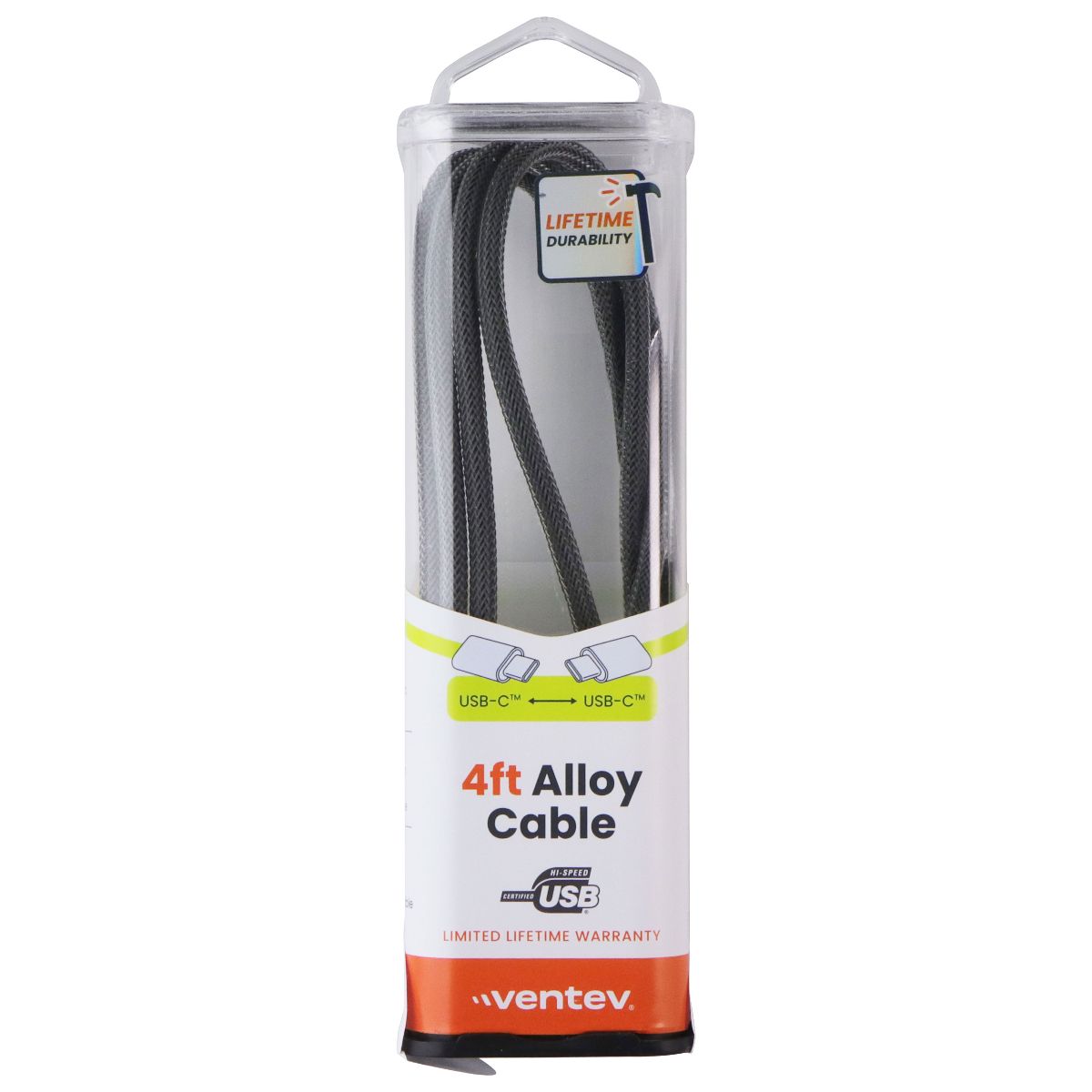 Ventev (4-Ft) Alloy USB-C to USB-C Charge/Sync Braided Cable - Steel Gray Cell Phone - Cables & Adapters Ventev - Simple Cell Bulk Wholesale Pricing - USA Seller