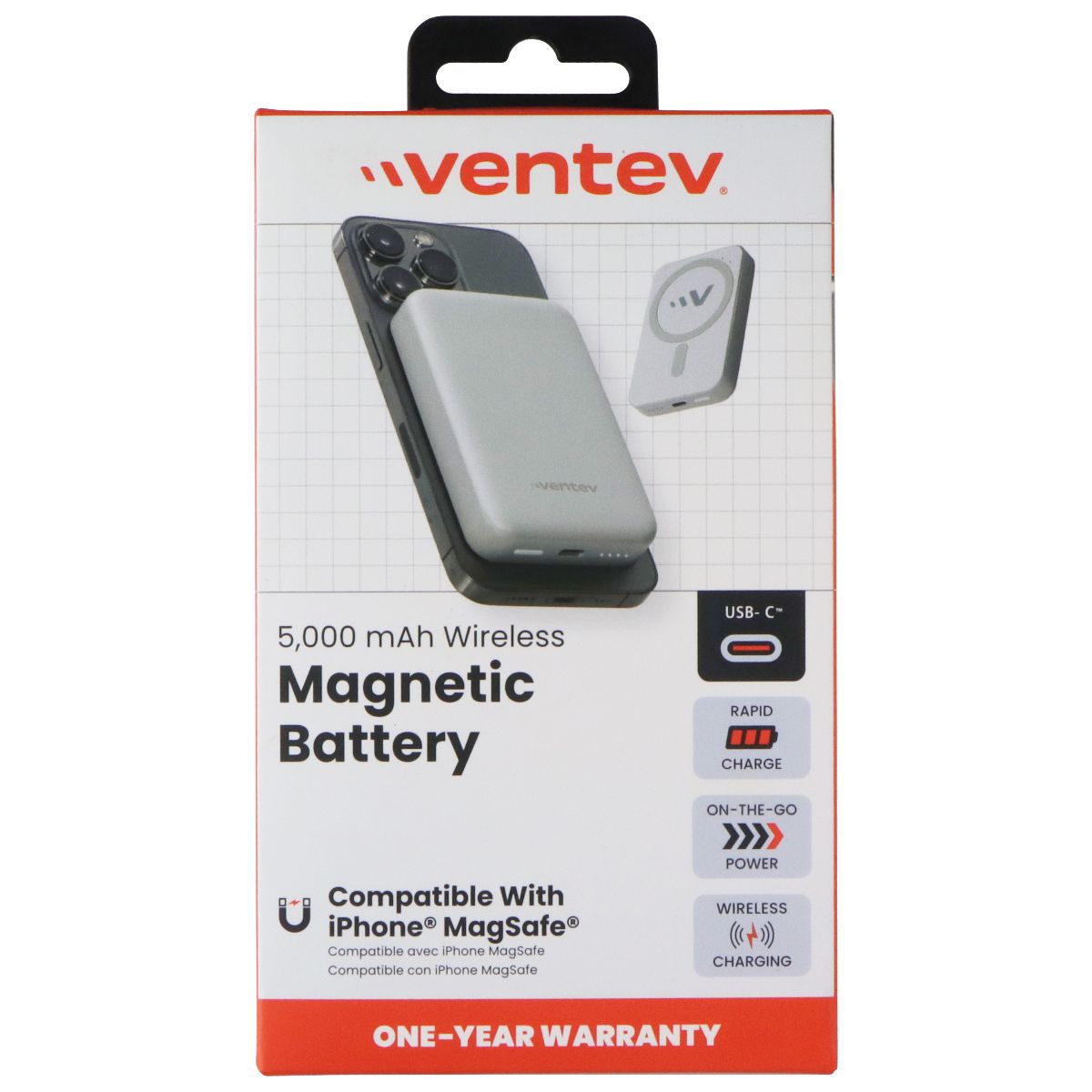Ventev 5000 mAh Wireless Magnetic Battery (USB-C) - White (MCBAT-5K257464) Cell Phone - Chargers & Cradles Ventev - Simple Cell Bulk Wholesale Pricing - USA Seller