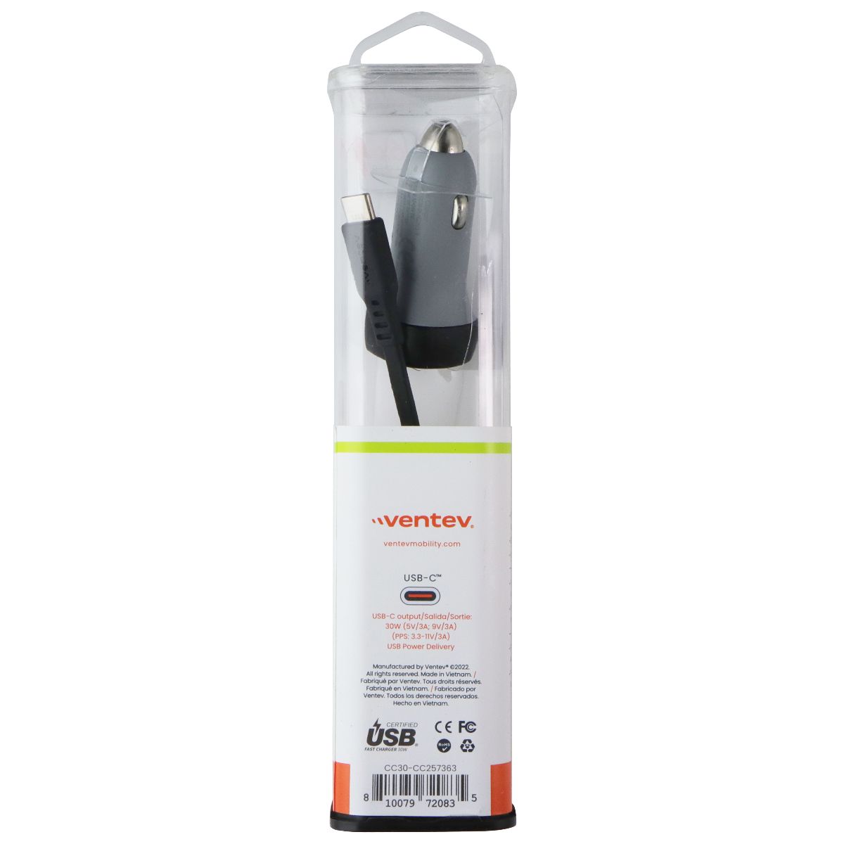 Ventev (30W) USB-C Car Charger + Cable (USB-C to USB-C) - Gray/Black Cell Phone - Cables & Adapters Ventev - Simple Cell Bulk Wholesale Pricing - USA Seller