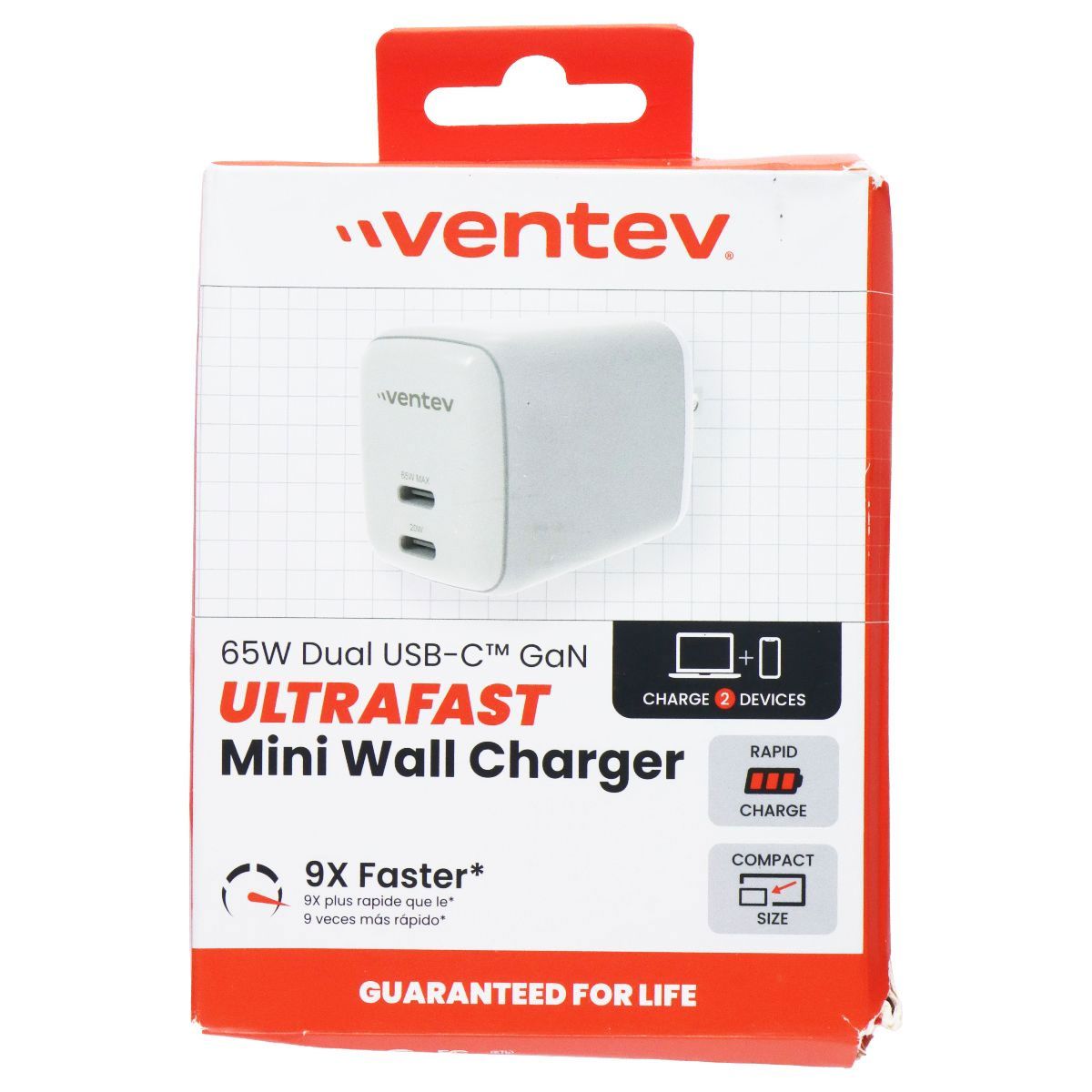 Ventev 65W Dual USB-C GaN Ultrafast Mini Wall Charger - White Cell Phone - Chargers & Cradles Ventev - Simple Cell Bulk Wholesale Pricing - USA Seller