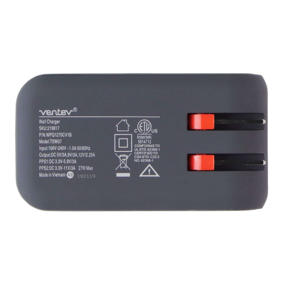 Ventev Wallport 27W USB-C Charger + (USB-C to USB-C Cable) Combo - Gray Cell Phone - Chargers & Cradles Ventev - Simple Cell Bulk Wholesale Pricing - USA Seller