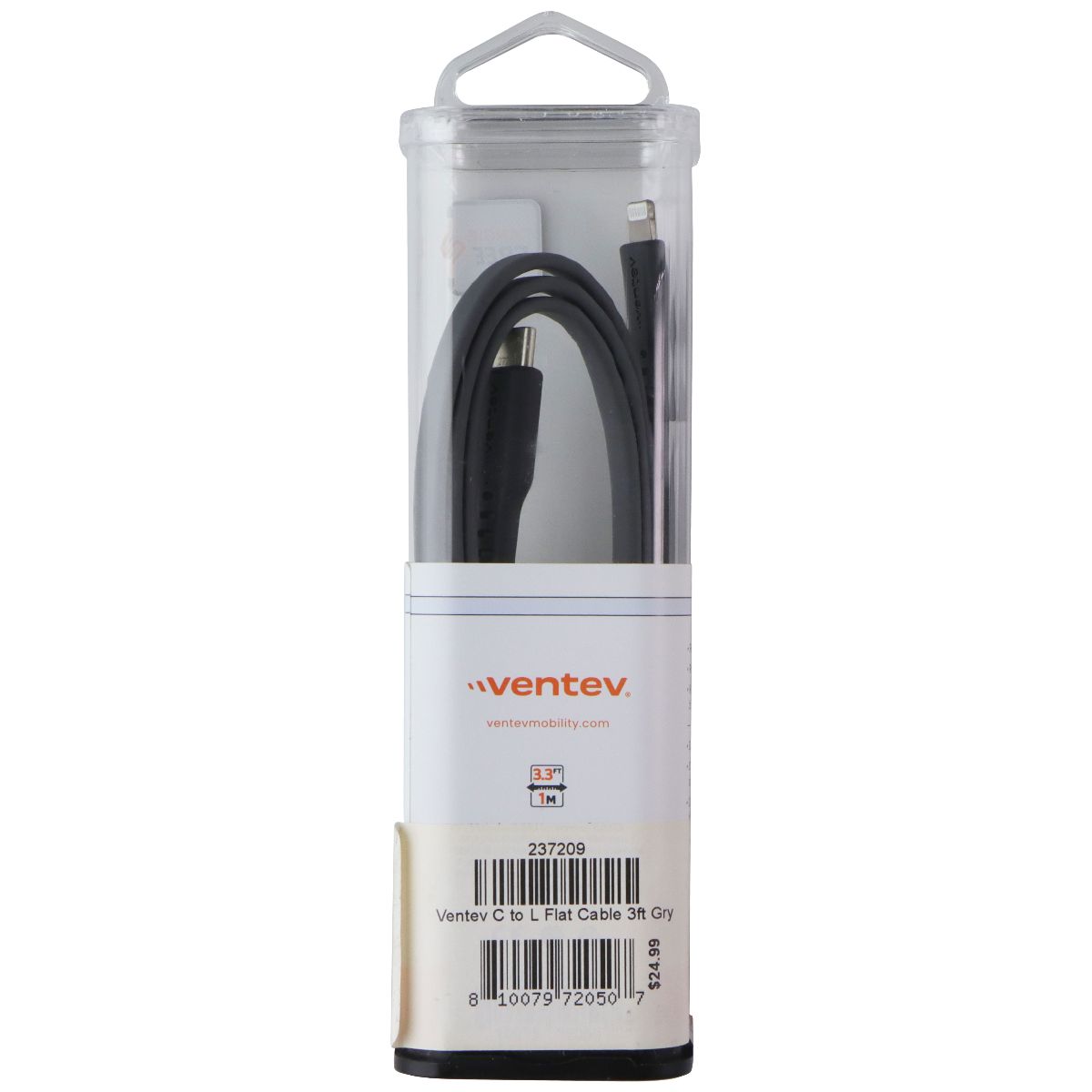 Ventev 3.3-Foot USB-C to Lightning 8-Pin Flat Cable - Gray