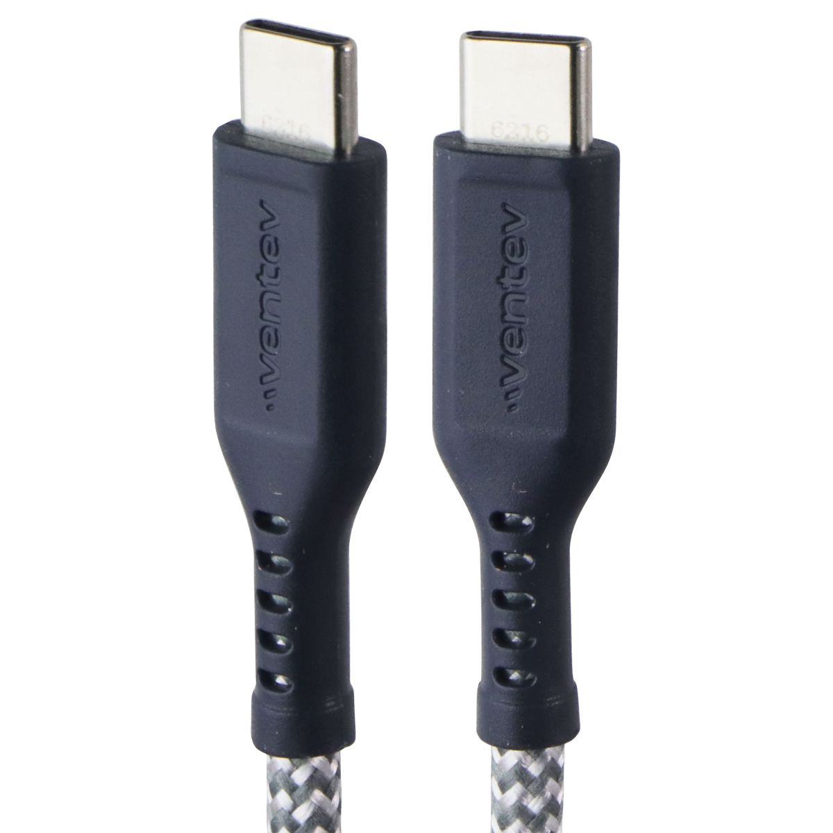 Ventev (6-Foot) USB-C to USB-C Braided High-Speed Cable - Black/Gray Cell Phone - Cables & Adapters Ventev - Simple Cell Bulk Wholesale Pricing - USA Seller