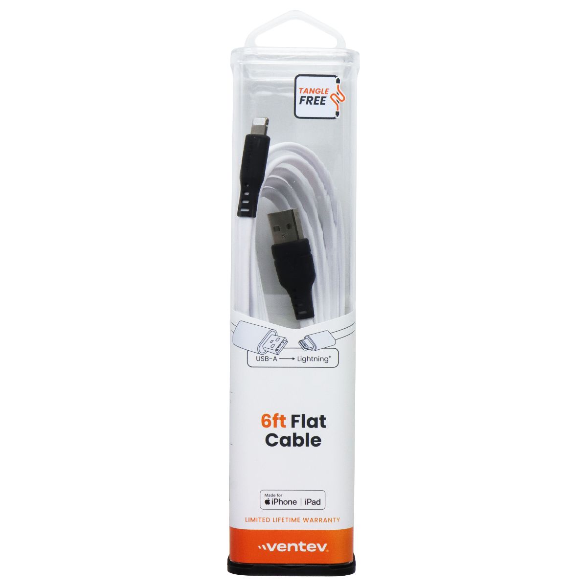 Ventev (6-Foot) USB-A to 8-Pin Charge and Sync Flat Cable for Apple - White Cell Phone - Cables & Adapters Ventev - Simple Cell Bulk Wholesale Pricing - USA Seller