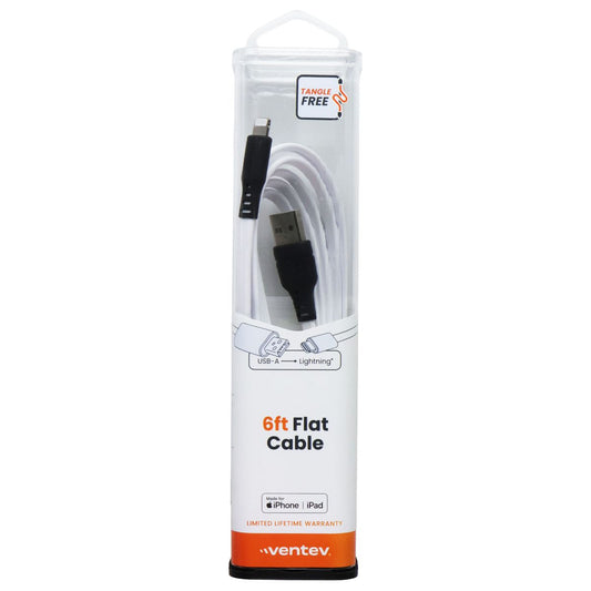 Ventev (6-Foot) USB-A to 8-Pin Charge and Sync Flat Cable for Apple - White Cell Phone - Cables & Adapters Ventev - Simple Cell Bulk Wholesale Pricing - USA Seller