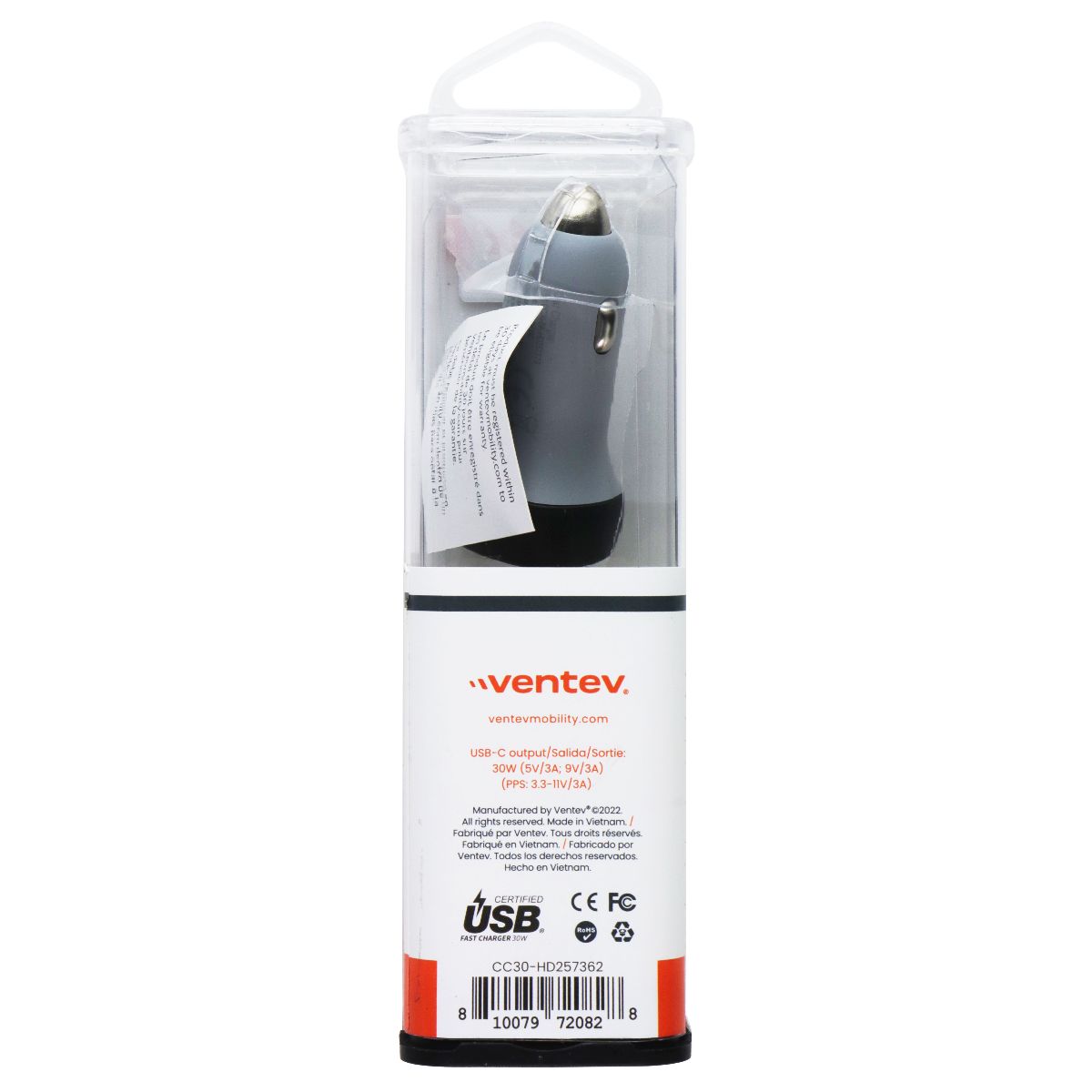 Ventev 30W Fast Charging USB-C Car Charger - Dark Gray Cell Phone - Chargers & Cradles Ventev - Simple Cell Bulk Wholesale Pricing - USA Seller