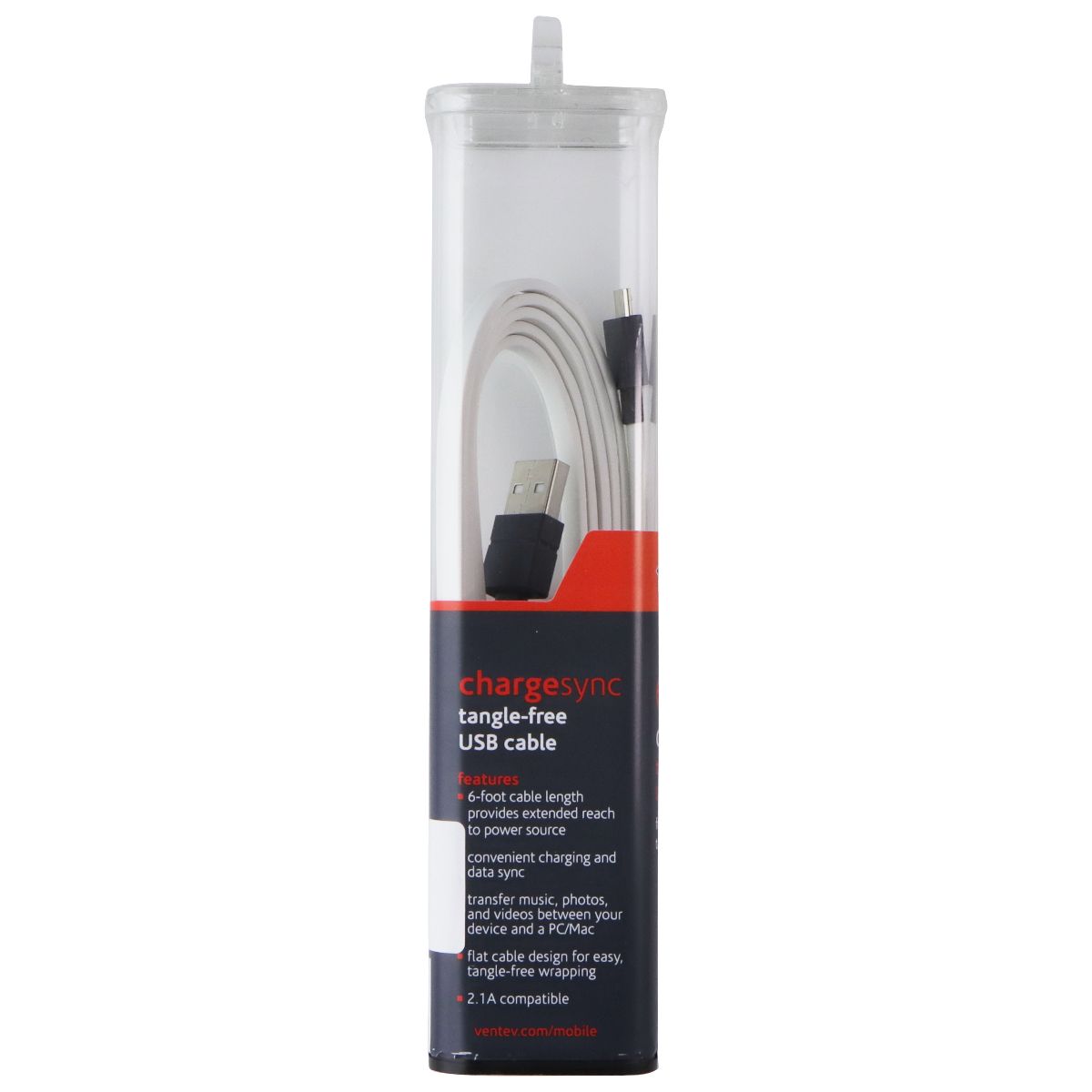 Ventev (514335) 6Ft Charge/Sync Flat Cable for Micro USB Devices - White/Gray Cell Phone - Cables & Adapters Ventev - Simple Cell Bulk Wholesale Pricing - USA Seller