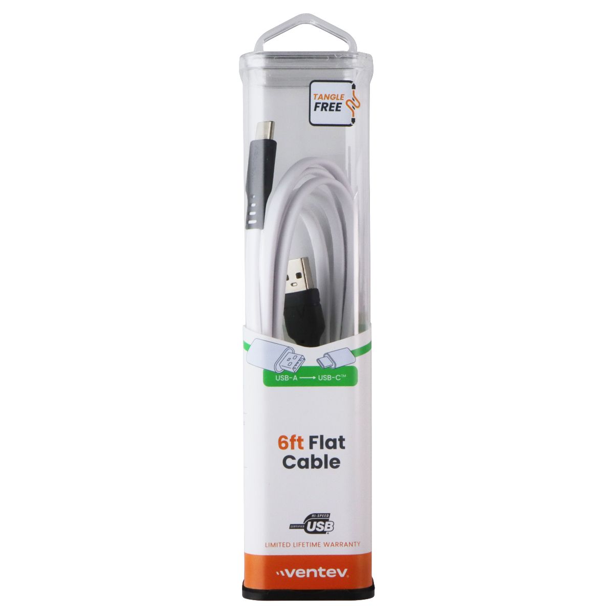 Ventev (6-Foot) ChargeSync Flat Cable - USB-A to USB-C - White (FC6-WHT256531) Cell Phone - Cables & Adapters Ventev - Simple Cell Bulk Wholesale Pricing - USA Seller