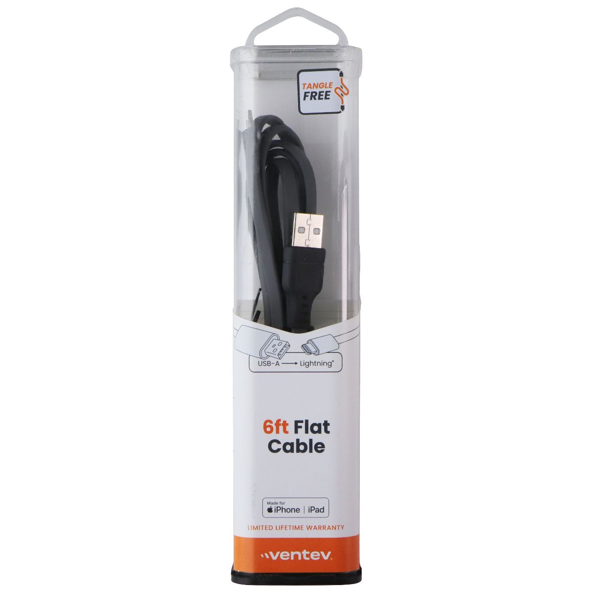 Ventev 6-Foot USB-A to Lightning 8-Pin Charging and Data Sync Flat Cable - Gray Cell Phone - Cables & Adapters Ventev - Simple Cell Bulk Wholesale Pricing - USA Seller