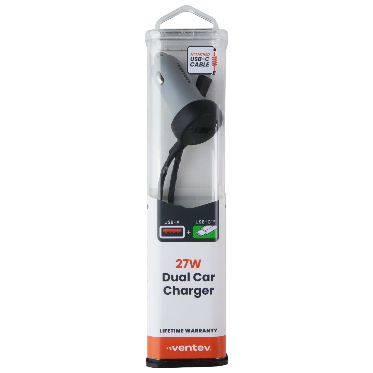 Ventev 27W Dual Car Charger (USB-A + USB-C) - Gray Cell Phone - Chargers & Cradles Ventev - Simple Cell Bulk Wholesale Pricing - USA Seller