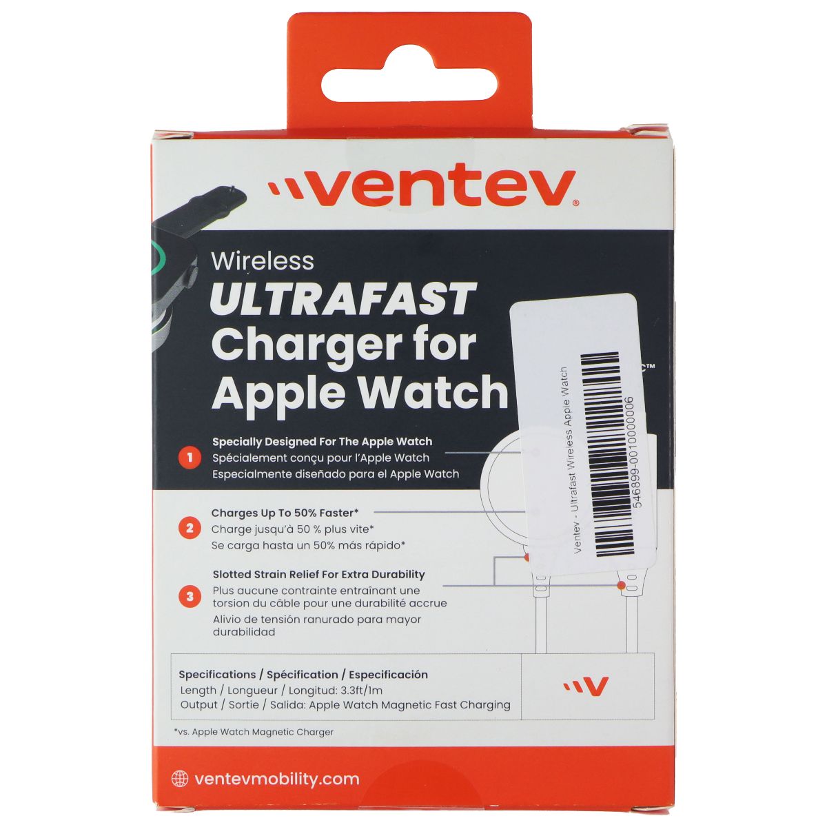 Ventev (1m) Wireless Ultrafast Charger for Apple Watch - White (AW3-WHT264607) Smart Watch Accessories - Chargers & Docking Stations Ventev - Simple Cell Bulk Wholesale Pricing - USA Seller