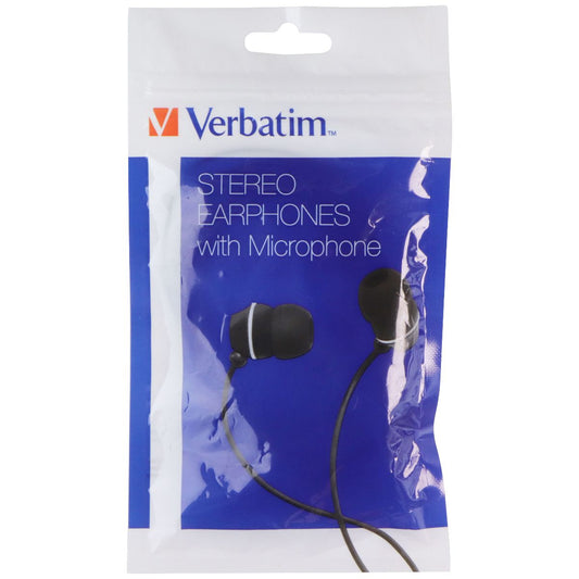Verbatim Stereo Earphones with Microphone - 3.5mm / Black Portable Audio - Headphones Verbatim - Simple Cell Bulk Wholesale Pricing - USA Seller