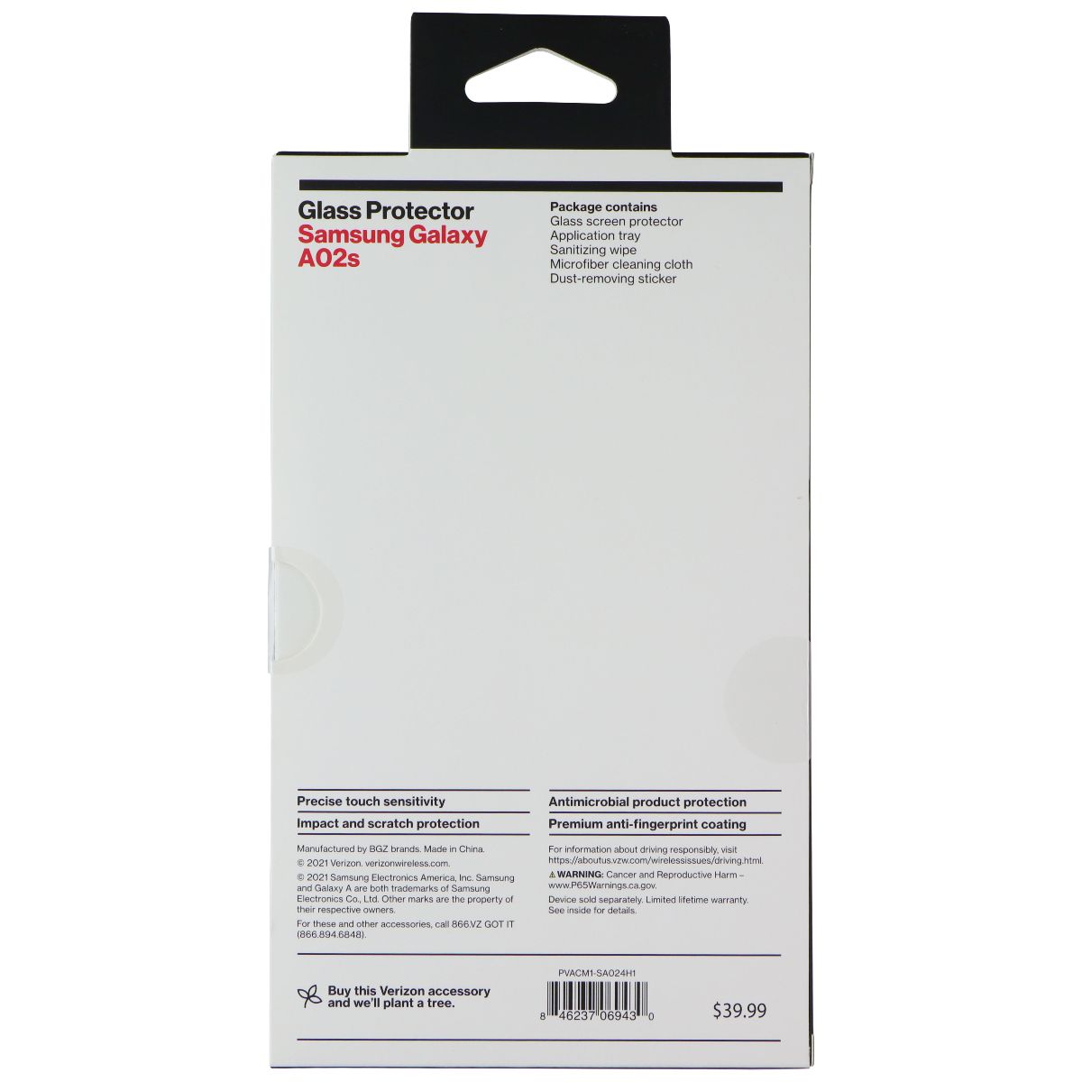Verizon Glass Screen Protector for Samsung Galaxy A02s - Clear Cell Phone - Screen Protectors Verizon - Simple Cell Bulk Wholesale Pricing - USA Seller
