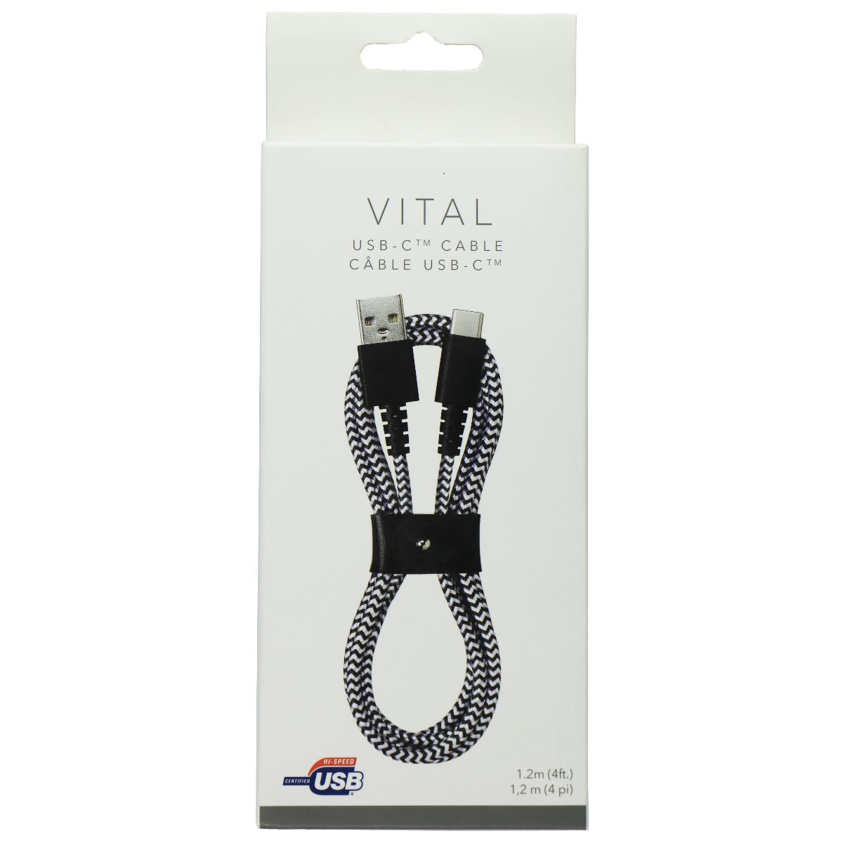 VITAL (4-Ft) Brainded USB-C to USB Charge/Sync Cable - Black/White Stripe Cell Phone - Cables & Adapters Vital - Simple Cell Bulk Wholesale Pricing - USA Seller