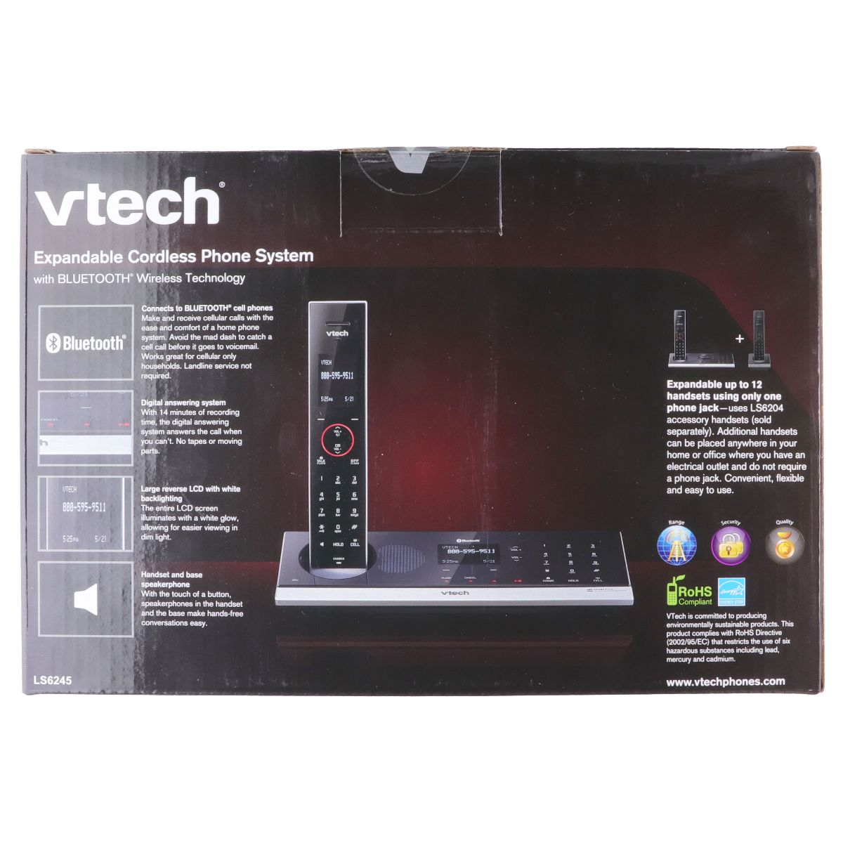 VTech LS6245 DECT 6.0 Expandable Cordless Bluetooth Phone System - Black