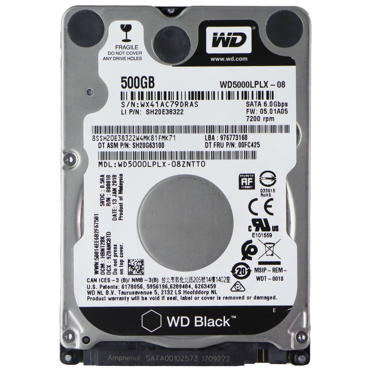Western Digital WD Black 2.5-inch Hard Drive - 500GB SATA III (WD5000LPLX) Digital Storage - Internal Hard Disk Drives, HDD Western Digital - Simple Cell Bulk Wholesale Pricing - USA Seller