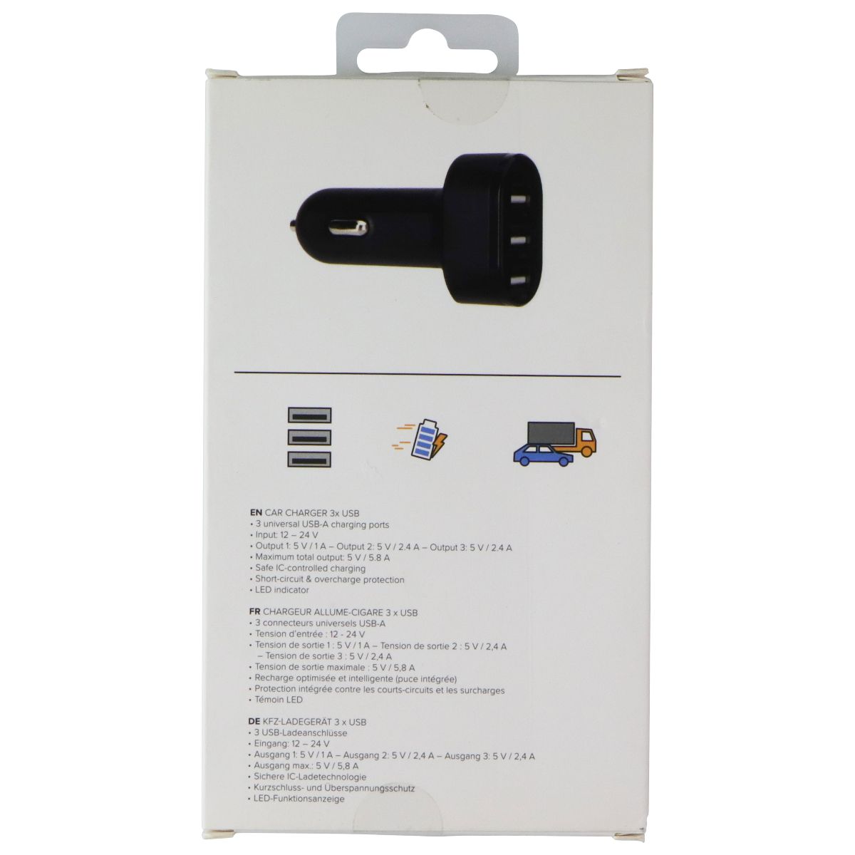 XQISIT 5.8A Triple USB Fast Charging Car Charger - Black (23763) Cell Phone - Chargers & Cradles Xqisit - Simple Cell Bulk Wholesale Pricing - USA Seller