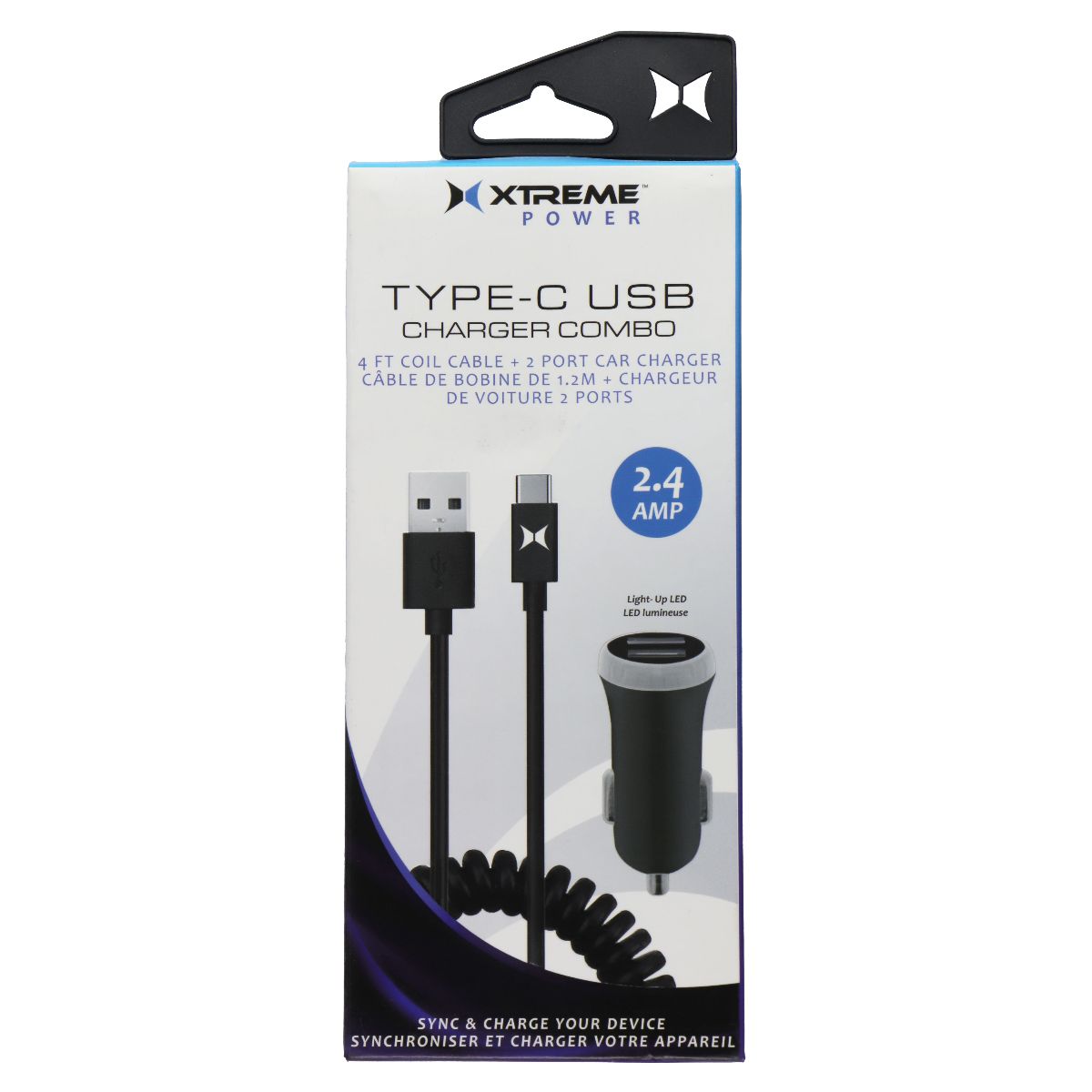 Xtreme Power Dual USB Car Charger with 4-Ft USB-C Coil Cable - Black Cell Phone - Chargers & Cradles Xtreme Power - Simple Cell Bulk Wholesale Pricing - USA Seller