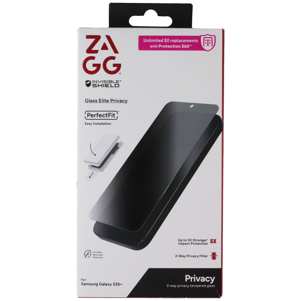 ZAGG Glass Elite 2-Way Privacy PerfectFit Screen for Samsung Galaxy S26+ (Plus) Cell Phone - Screen Protectors Zagg - Simple Cell Bulk Wholesale Pricing - USA Seller