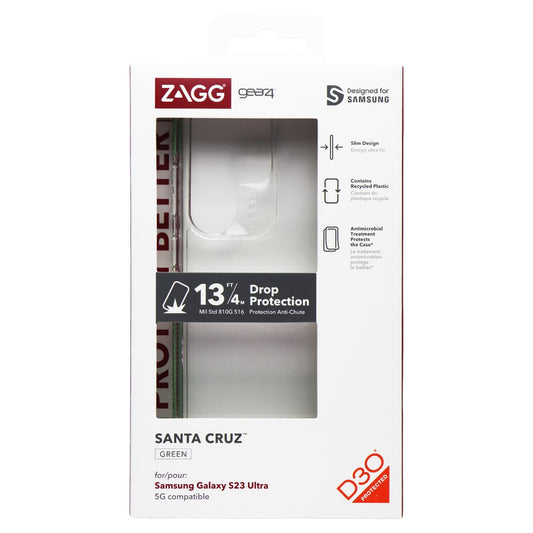 ZAGG Gear4 Santa Cruz Series Case for Samsung Galaxy S23 Ultra - Clear / Green Cell Phone - Cases, Covers & Skins Zagg    - Simple Cell Bulk Wholesale Pricing - USA Seller