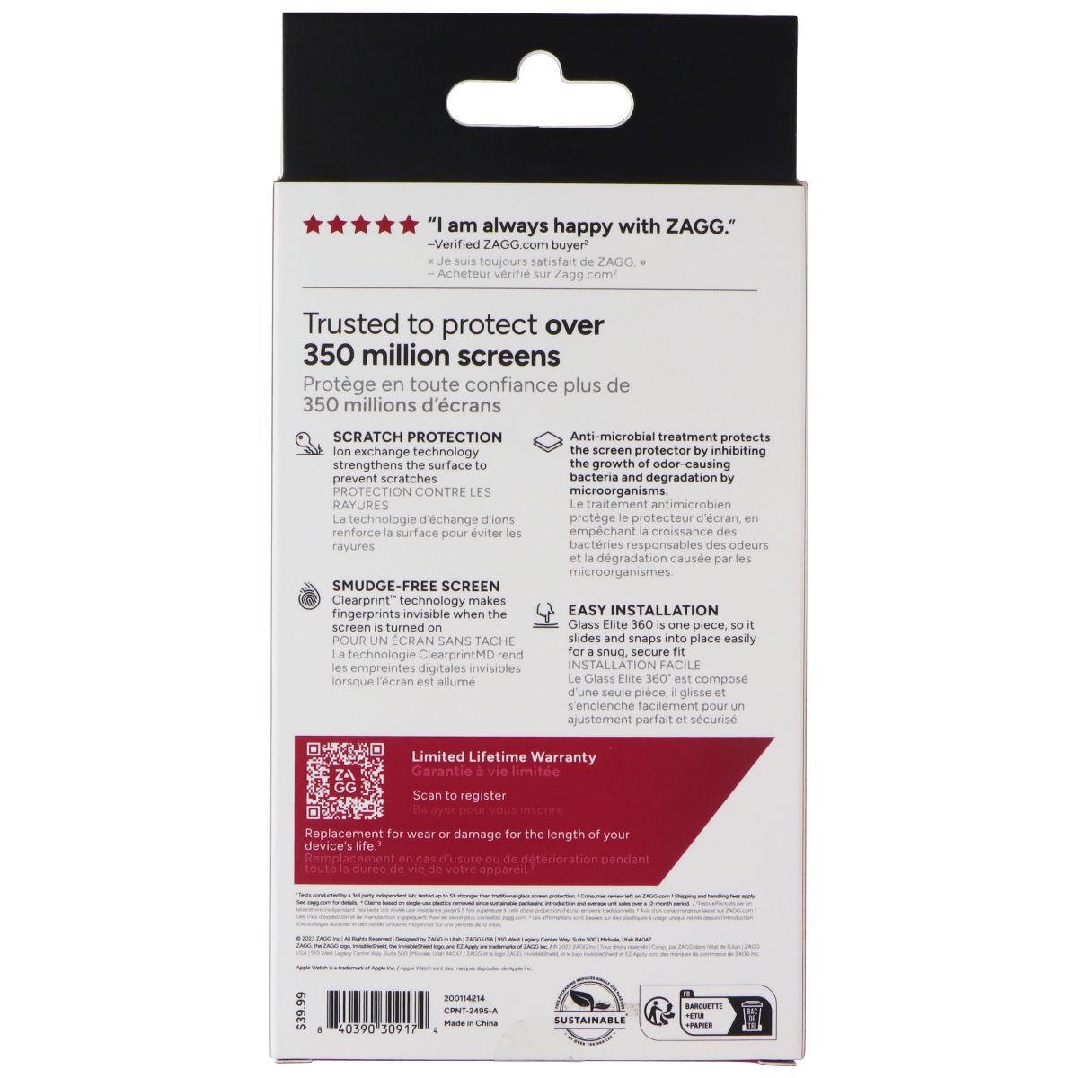 ZAGG Glass Elite 360 Protect Screen Protector and Bumper for Apple Watch 41/40mm Smart Watch Accessories - Screen Protectors Zagg - Simple Cell Bulk Wholesale Pricing - USA Seller