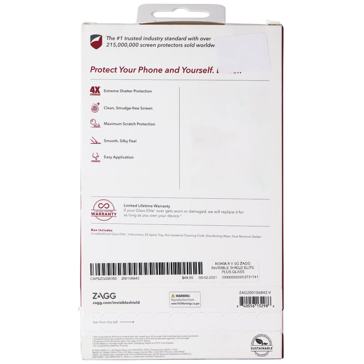 ZAGG InvisibleShield (Glass Elite+) Screen Protector for Nokia 8 V 5G UW Cell Phone - Screen Protectors Zagg - Simple Cell Bulk Wholesale Pricing - USA Seller