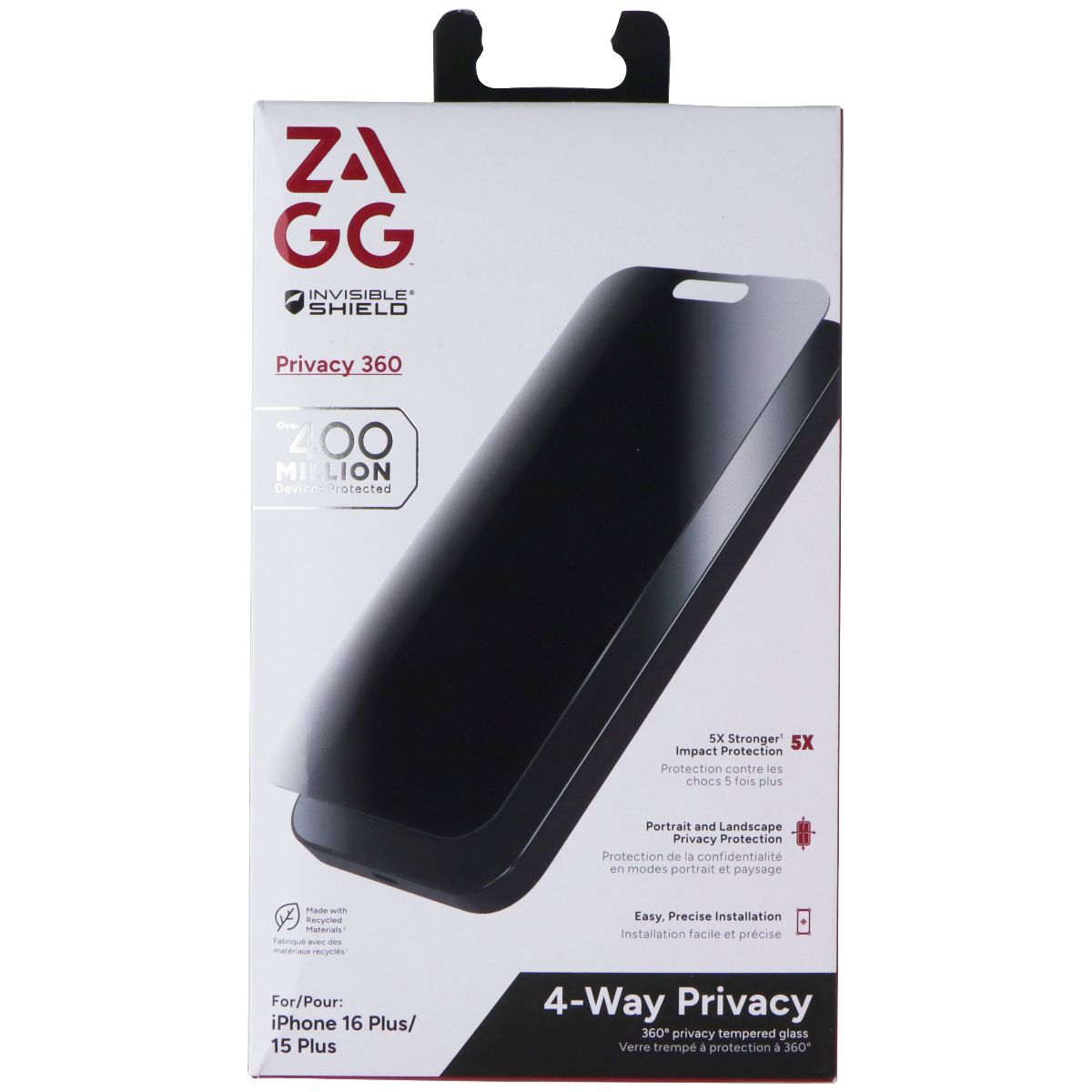 ZAGG InvisibleShield 4-Way Privacy Screen Protector for iPhone 16 Plus/15 Plus Cell Phone - Screen Protectors Zagg - Simple Cell Bulk Wholesale Pricing - USA Seller