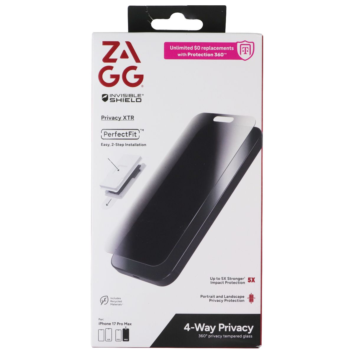 ZAGG Invisible Shield Privacy XTR Glass Screen Protector for iPhone 17 Pro Max Cell Phone - Screen Protectors Zagg - Simple Cell Bulk Wholesale Pricing - USA Seller