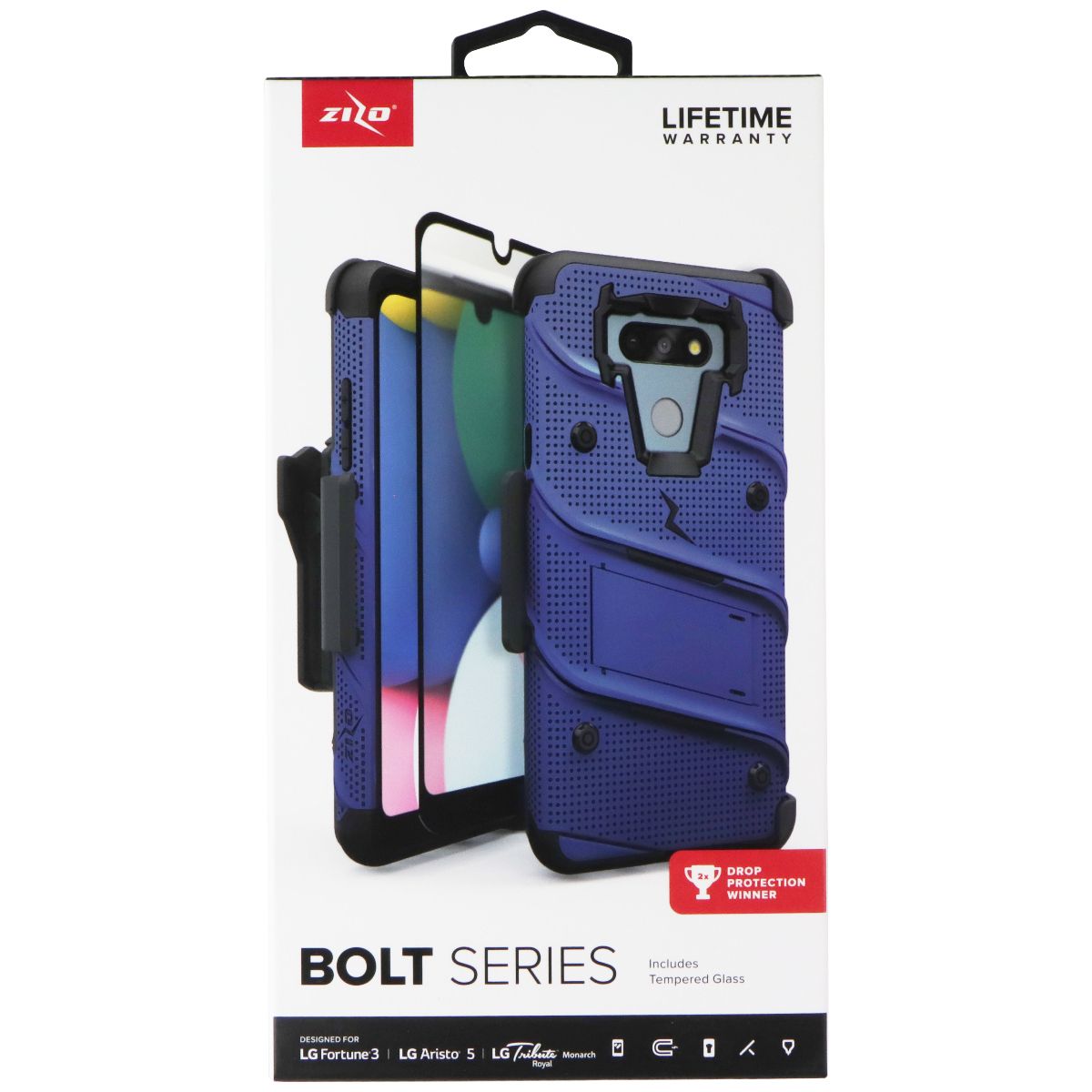 Zizo Bolt Series Case / Glass / Holster for LG Fortune 3 / Aristo 5 - Blue/Black Cell Phone - Cases, Covers & Skins Zizo - Simple Cell Bulk Wholesale Pricing - USA Seller