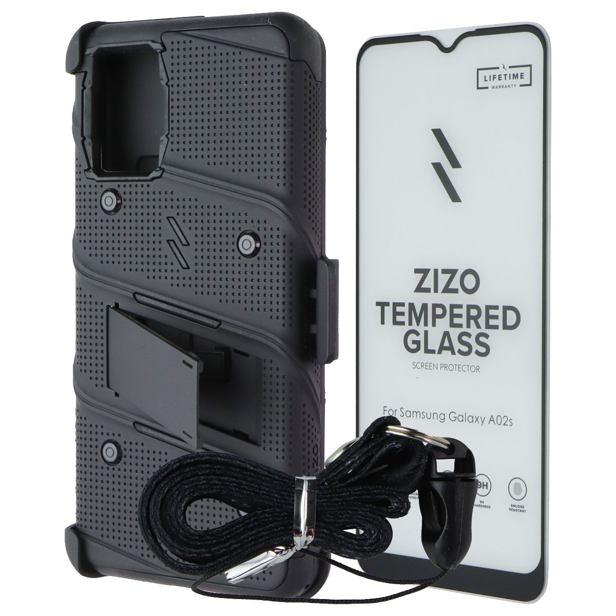 ZIZO Bolt Series Case / Holster / Glass for Samsung Galaxy A02s - Black Cell Phone - Cases, Covers & Skins Zizo - Simple Cell Bulk Wholesale Pricing - USA Seller