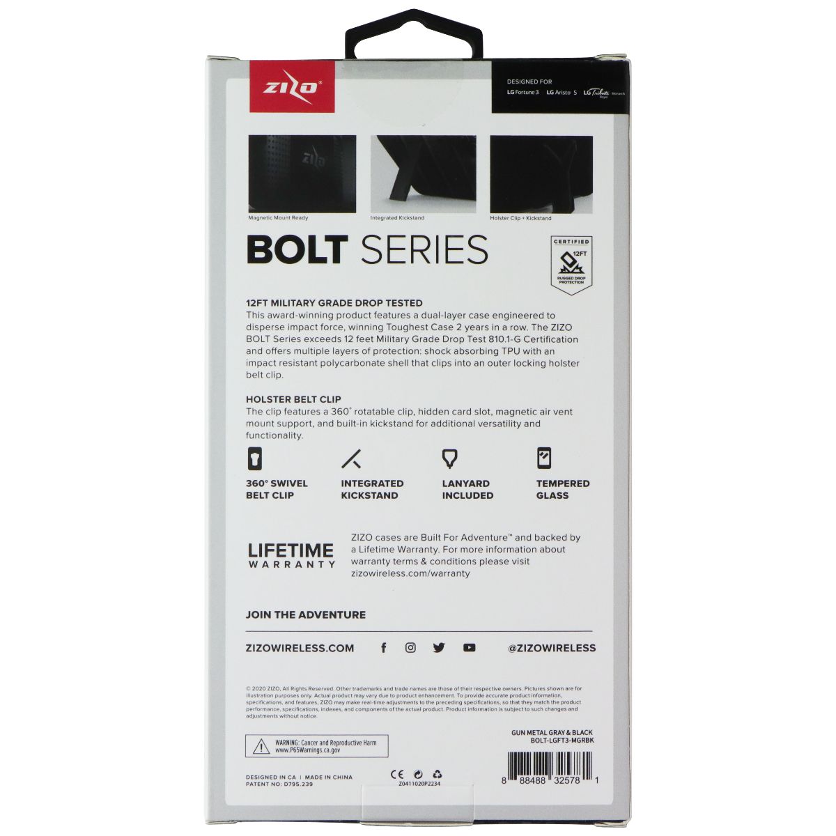 Zizo Bolt Series Case / Glass / Holster for LG Fortune 3 /LG Aristo 5 - Gray Cell Phone - Cases, Covers & Skins Zizo - Simple Cell Bulk Wholesale Pricing - USA Seller