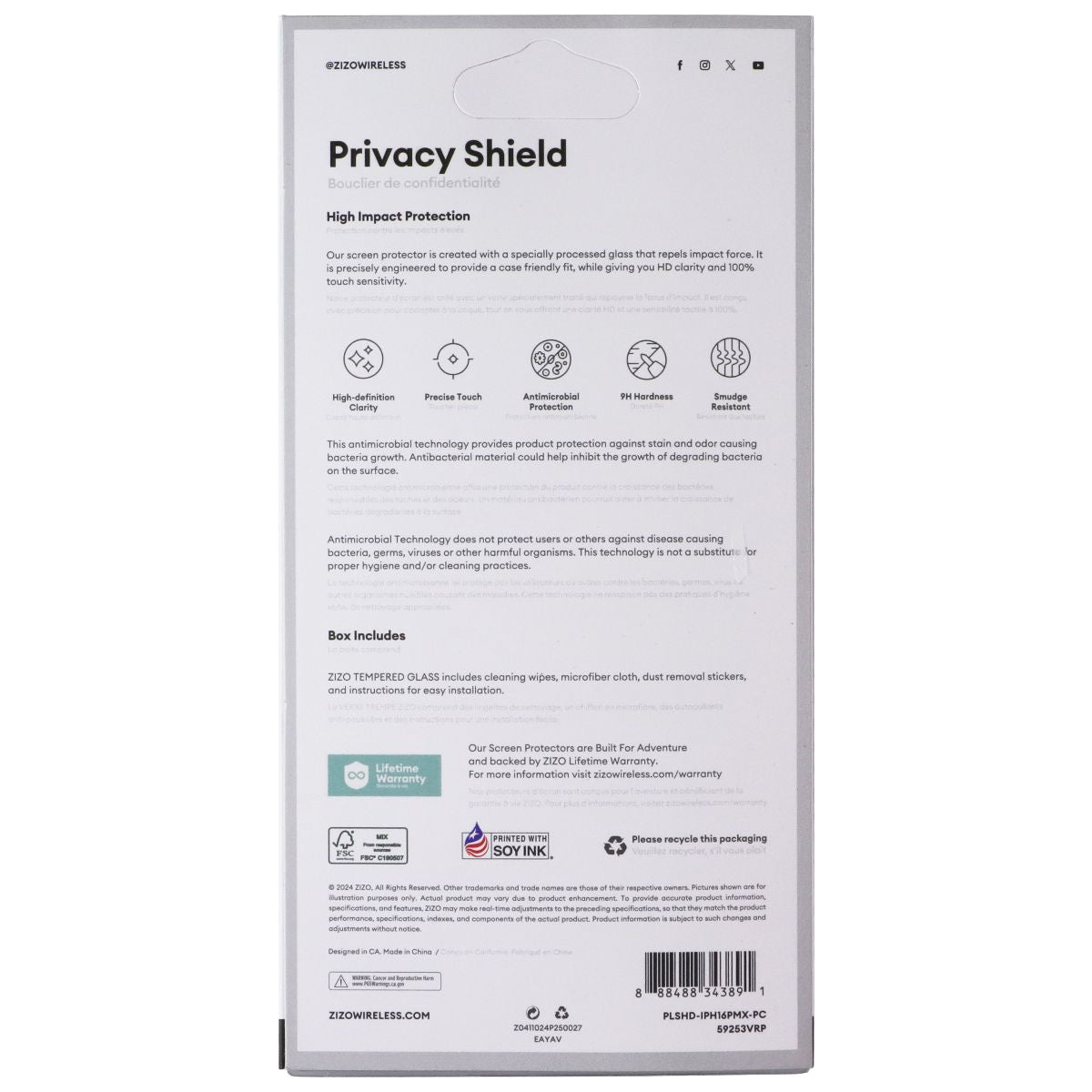 ZIZO PRIVACY Shield Tempered Glass for iPhone 16 Pro Max Smartphones